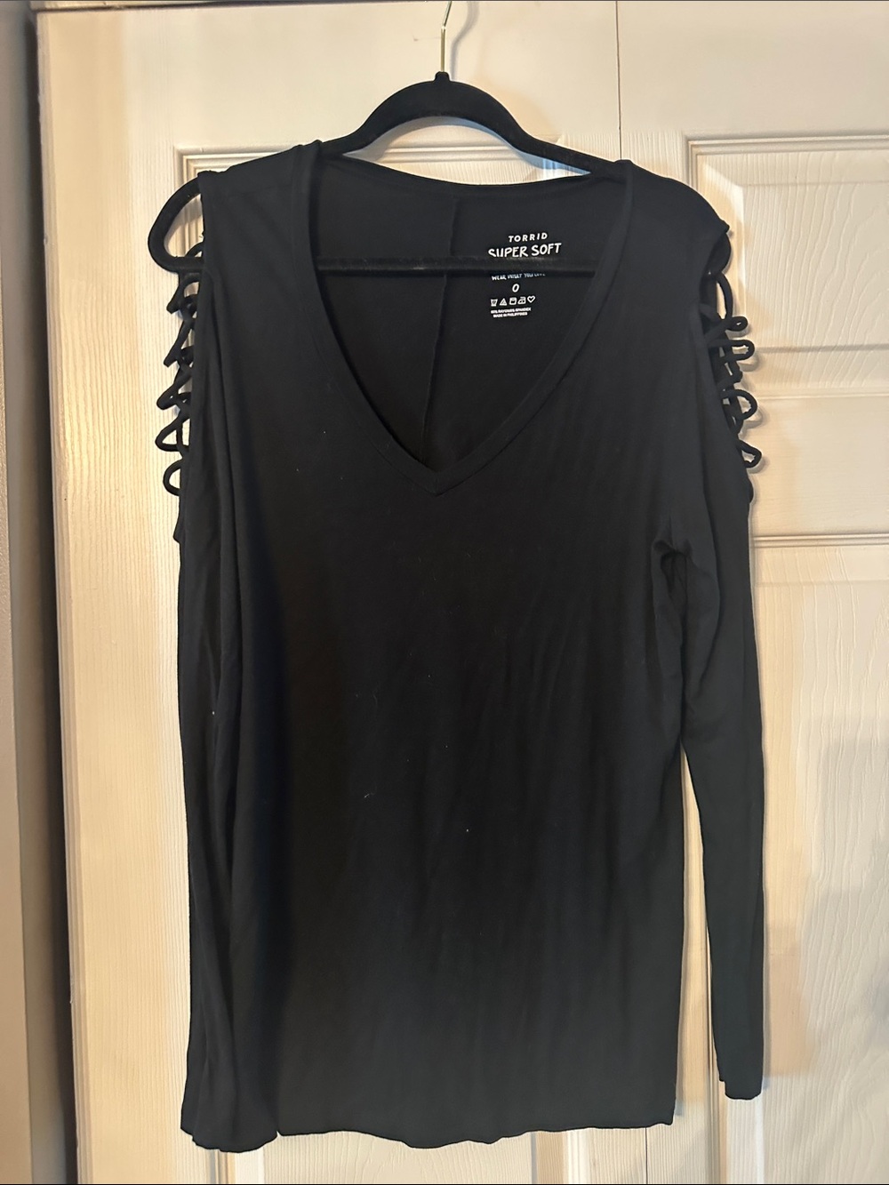 torrid Black Cold-Shoulder V-Neck Long Sleeve Tee
